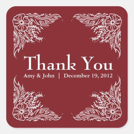 Apple Red & White's Thank 結婚 You Sticker スクエアシール (正面)