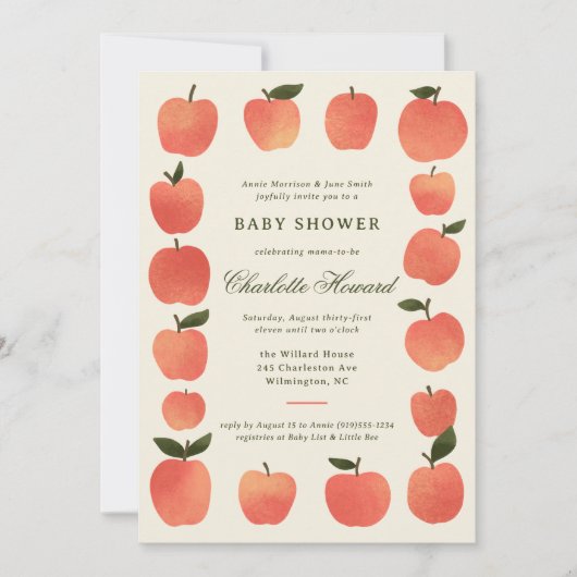 Apple Theme Fall Harvest Baby Shower 招待状 (正面)