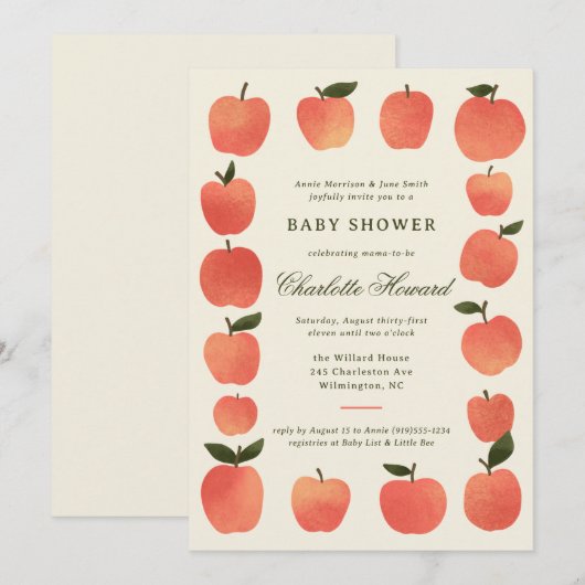 Apple Theme Fall Harvest Baby Shower 招待状 (正面/裏面)