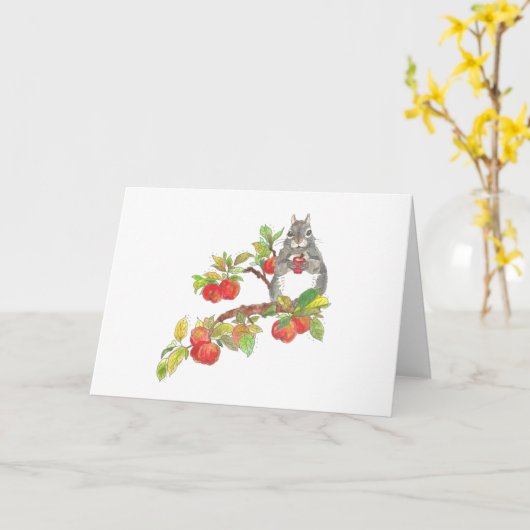 Apple Treeのサイダーを飲むリス カード (黄色い花)