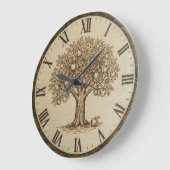 Apple Tree Wall Clock – Wood-Burned Style ラージ壁時計 (傾斜)