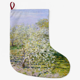 Apple Trees in開花(by Claude Monet) ラージクリスマスストッキング