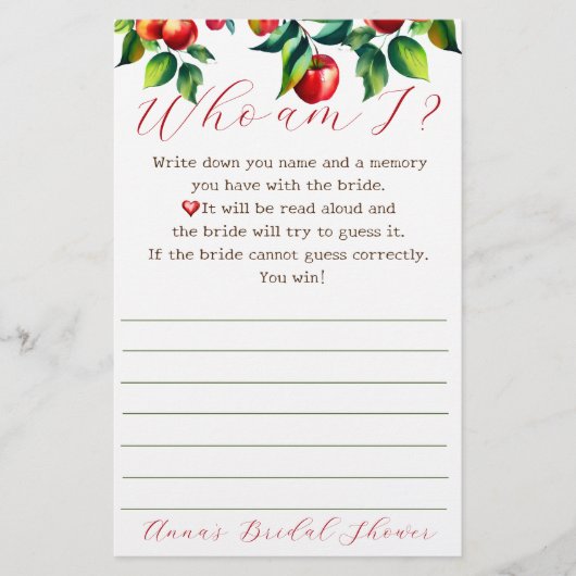 Apple Who am Iブライダルシャワー 便箋 (正面)