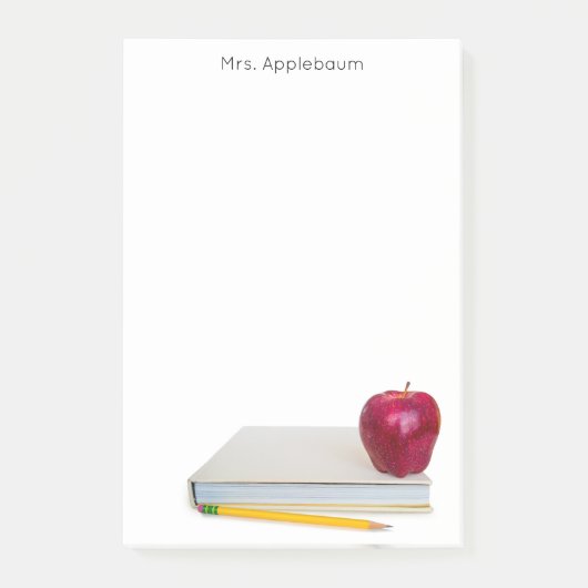 Apple with Book and Pencil先生名4 x 6 ポストイット (正面)