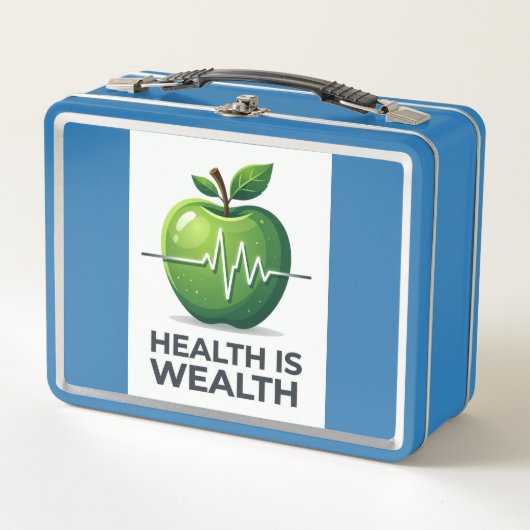 Apple with Heartbeat Pulse and Health is Wealth メタルランチボックス (正面)