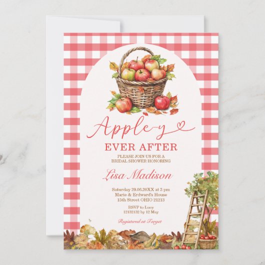 Apple-y Ever After Orchard Red Plaid Bridal Shower 招待状 (正面)