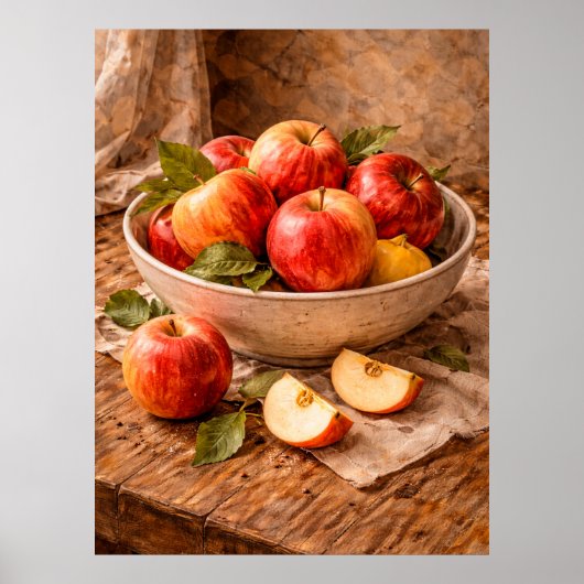 Apples in Rustic Bowl a Classic Still Life ポスター (正面)