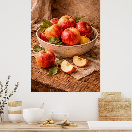 Apples in Rustic Bowl a Classic Still Life ポスター (キッチン)