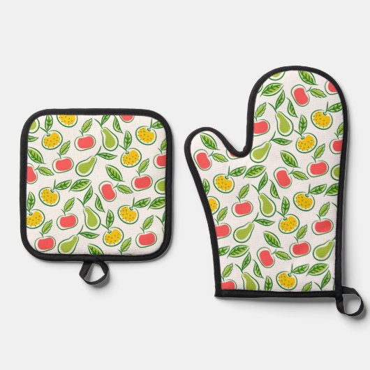 Apples Oranges and Pears Fruit Pattern 鍋つかみ&鍋敷きセット (正面)