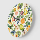 Apples Pears Blueberries Oranges Lemon Lime Fruits ラージ壁時計 (傾斜)