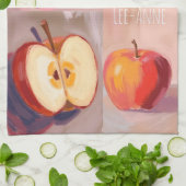 Apples watercolor on textured background キッチンタオル (折り畳み)