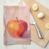 Apples watercolor on textured background キッチンタオル (四つ折り)