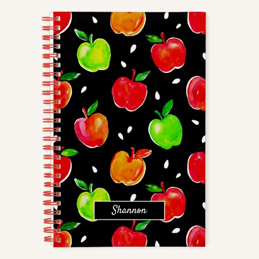 Apples Watercolor Pattern ノートブック (正面)