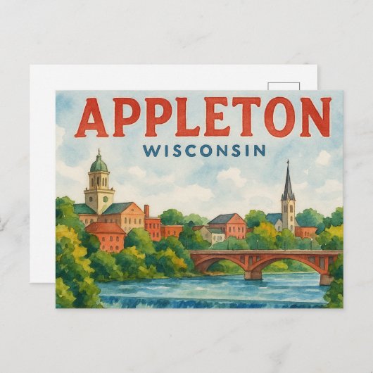 Appleton WI watercolor postcard ポストカード (正面/裏面)