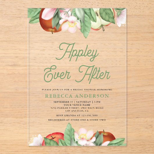 Appley Ever After Apple Bridal Shower アクリル招待状 (正面)