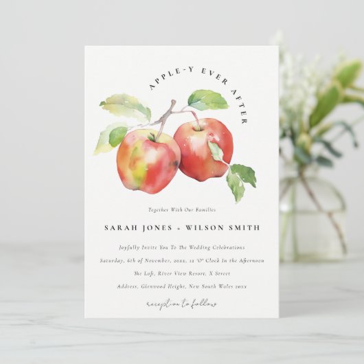 Appley Ever After Apple Watercolor Wedding 招待状 (スタンド正面)