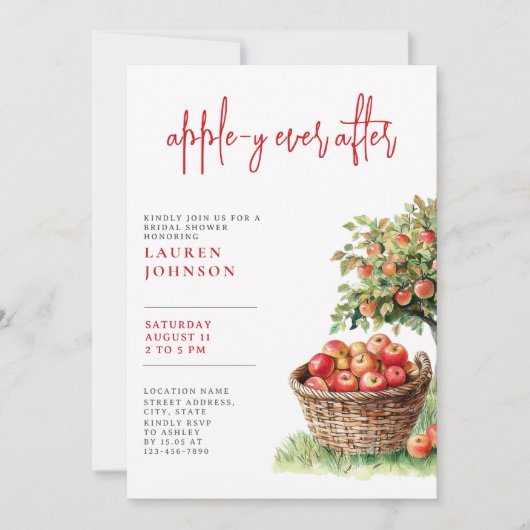 Appley Ever After Rustic Calligraphy Bridal Shower 招待状 (正面)