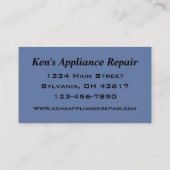 Appliance Repairmanビジネス・カード 名刺 (裏面)
