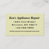 Appliance Repairmanビジネス・カード 名刺 (裏面)