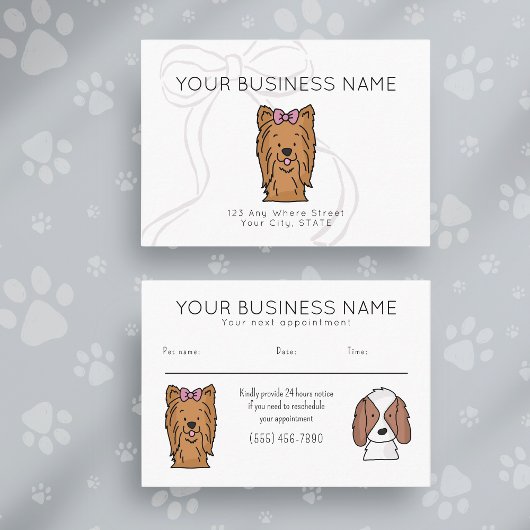 Appointment Card Cute Bow Dog Doodle White 予約カード
