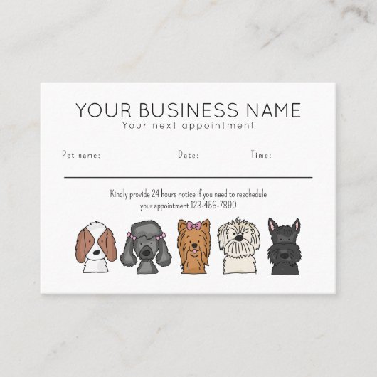 Appointment Card Cute Dog Breeds Simple White 予約カード (正面)