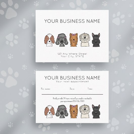 Appointment Card Cute Dog Breeds Simple White 予約カード