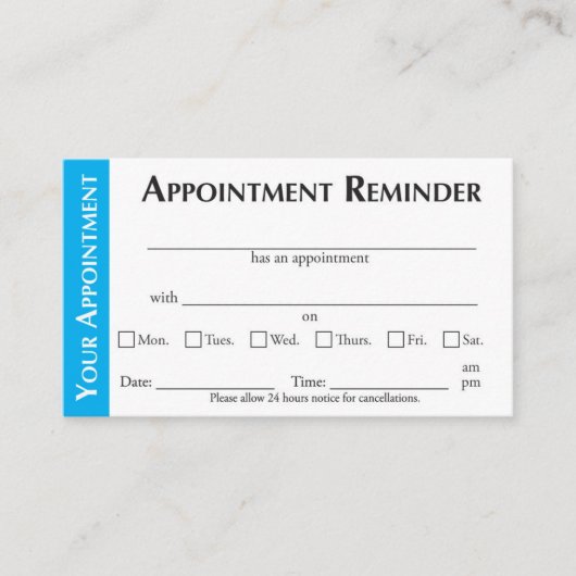 Appointment Reminder Cards - Light Blue コーリングカード (正面)