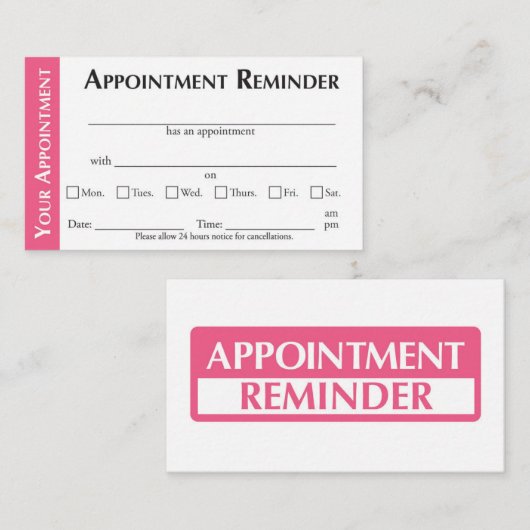 Appointment Reminder Cards - Pink コーリングカード (正面/裏面)