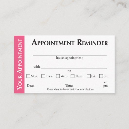 Appointment Reminder Cards - Pink コーリングカード (正面)