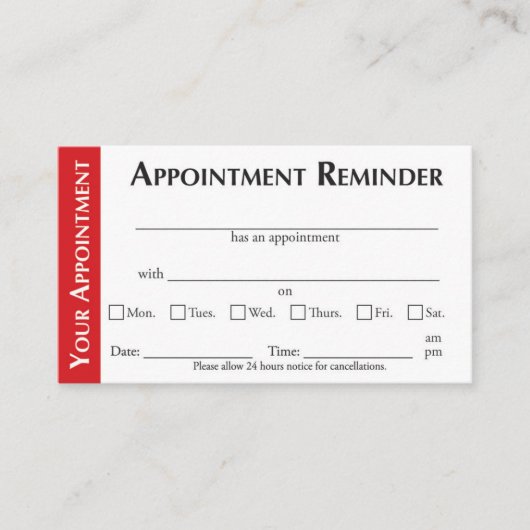 Appointment Reminder Cards - Red コーリングカード (正面)