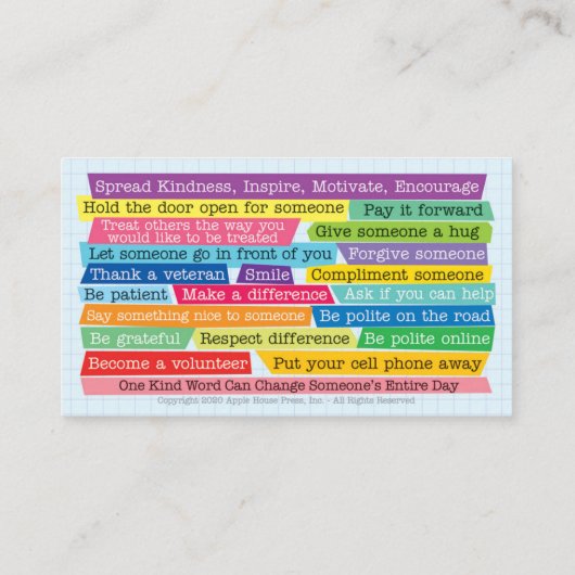 Appointment Reminder Cards with Kindness Message コーリングカード (裏面)