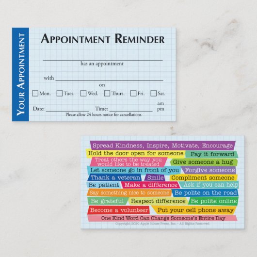 Appointment Reminder Cards with Kindness Message コーリングカード (正面/裏面)