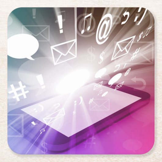 Appsおよび雲をダウンロードするタッチスクリーンの頭が切れるな電話 スクエアペーパーコースター (正面)