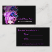 Appt紫色の毛の蝶女性。 2つの名刺 予約カード (正面/裏面)