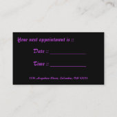 Appt紫色の毛の蝶女性。 2つの名刺 予約カード (裏面)