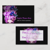 Appt紫色の毛の蝶女性。 4つの名刺 予約カード (正面/裏面)