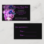 Appt紫色の毛の蝶女性。 6つの名刺 予約カード (正面/裏面)