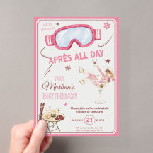 Après All Day スキーを楽しむ人のためのアクリルバースデー招待状