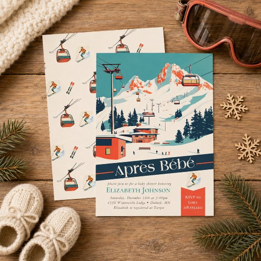 Après Bébé レトロ スキーベビーシャワー招待状 招待状