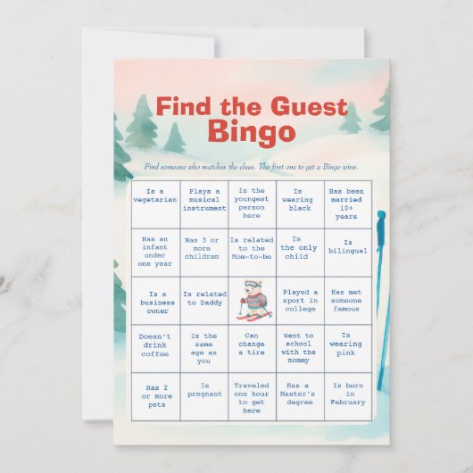 Après Bébé Find The Guest Bingo Card 招待状 (正面)