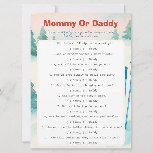 Après Bébé ski baby Guess Who Game card 招待状 (正面)