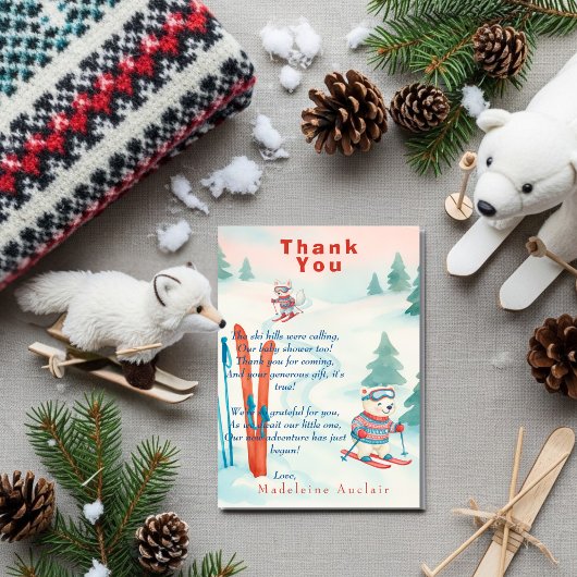Après Bébé Ski baby Polar bear fox Thank You card 招待状