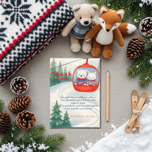 Après Bébé Ski Baby Woodland animals Thank You  招待状