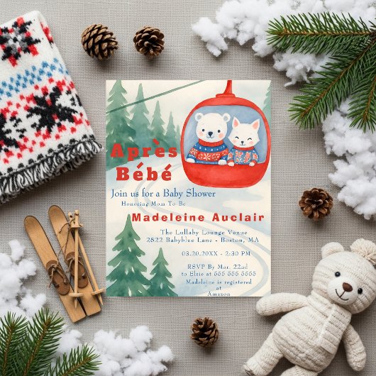 Après Bébé ski woodland animals winter baby shower 招待状