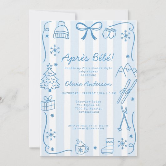 Après Bébé Winter Boy Registry QR Code Baby Shower 招待状 (正面)