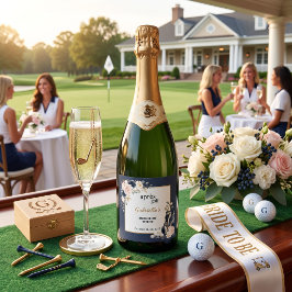 Apres Golf Elegant Royal Blue Floral Bachelorette  スパークリングワインラベル