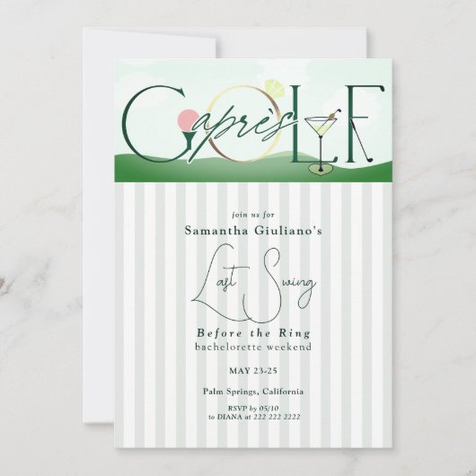Apres Golf Last Swing Before the Ring Bachelorette 招待状 (正面)