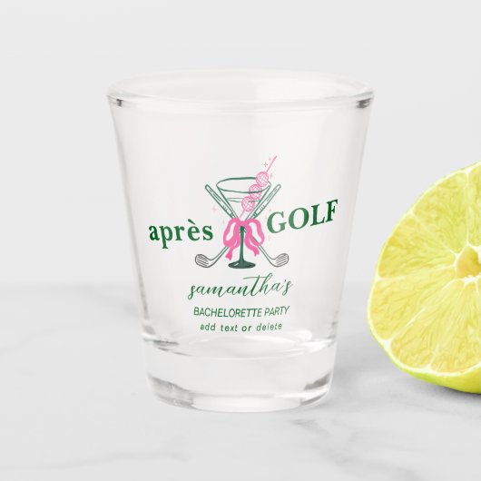 Aprés Golf Martini Coquette Bow Bachelorette Party ショットグラス (正面)