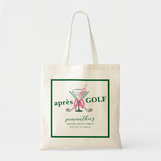Aprés Golf Martini Coquette Bow Bachelorette Party トートバッグ (正面)