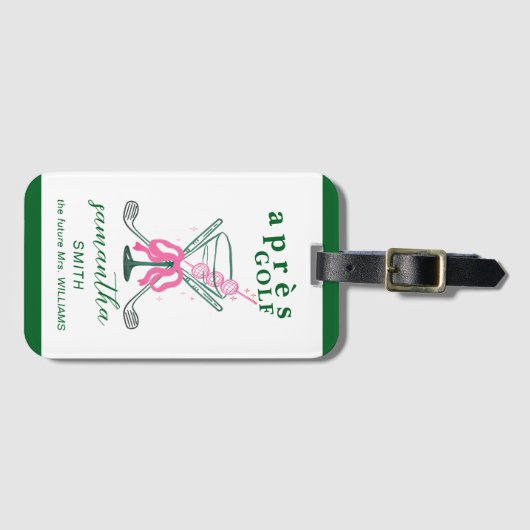 Aprés Golf Martini Coquette Bow Bachelorette Party ラゲッジタグ (正面横)